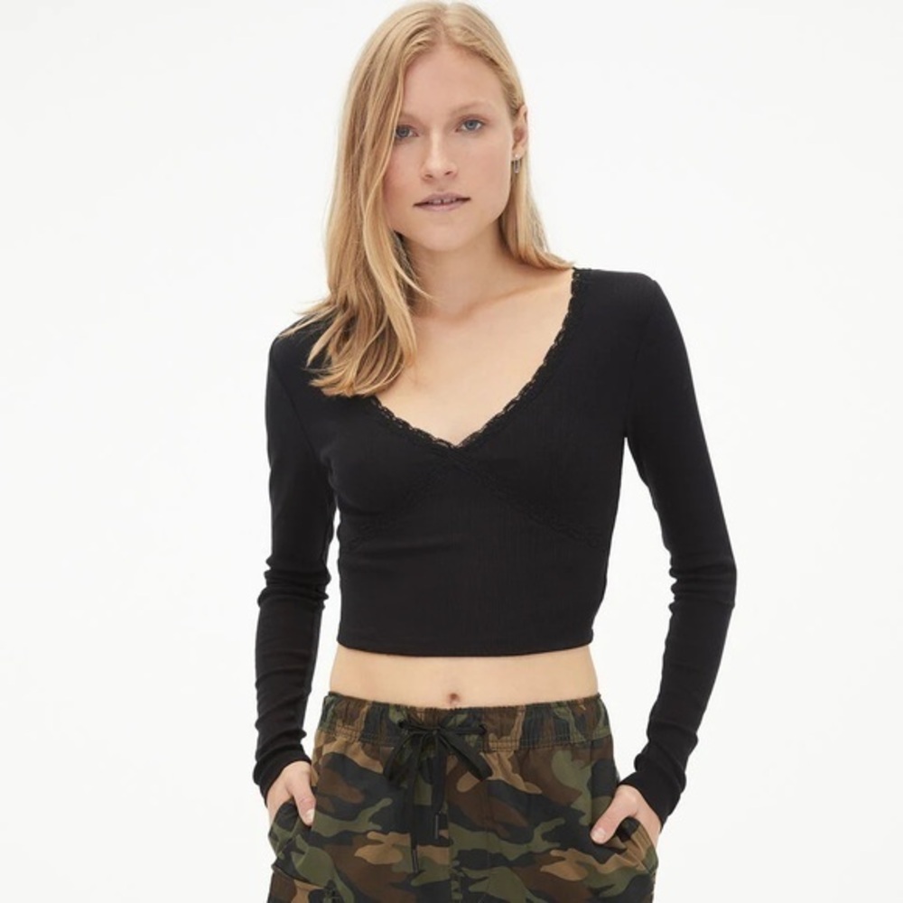 Aeropostale Long Sleeve Crisscross Lace Crop Top Sz Large